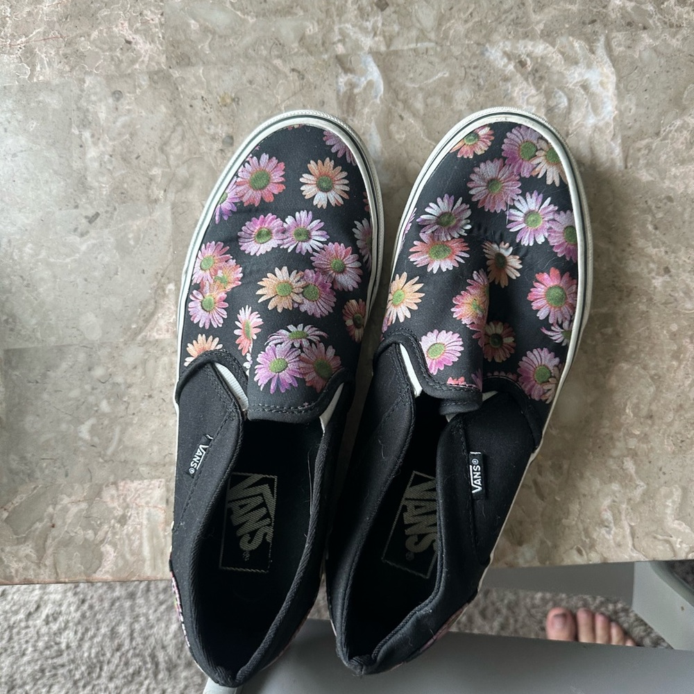Vans Black Slip-On Shoes with Floral Design